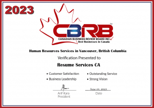 2023 CBRB Inc. Resume Services CA Certificate
